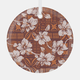 Tribal Hawaiian: Hibiscus bloemenbehang Glas Ornament