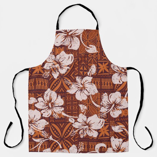 Tribal Hawaiian: Hibiscus bloemenbehang Schort (Voorkant)