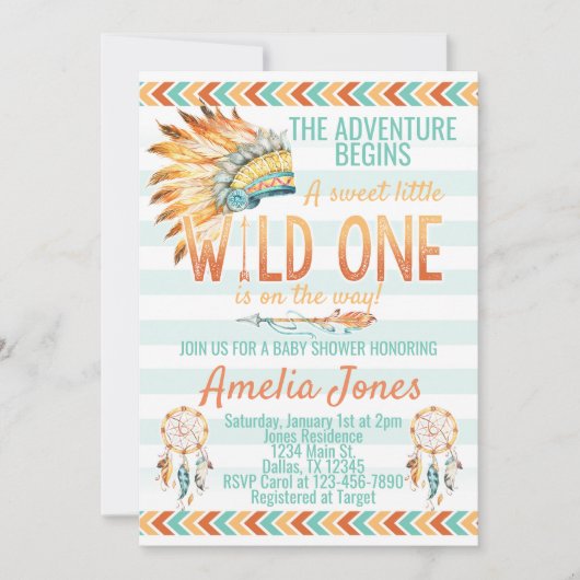 Tribal Headdress Verjaardagsfeest Uitnodiging Sina (Voorkant)