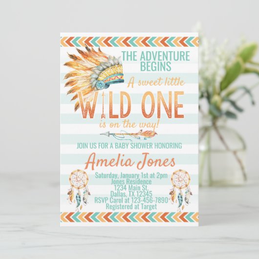 Tribal Headdress Verjaardagsfeest Uitnodiging Sina (Staand voorkant)