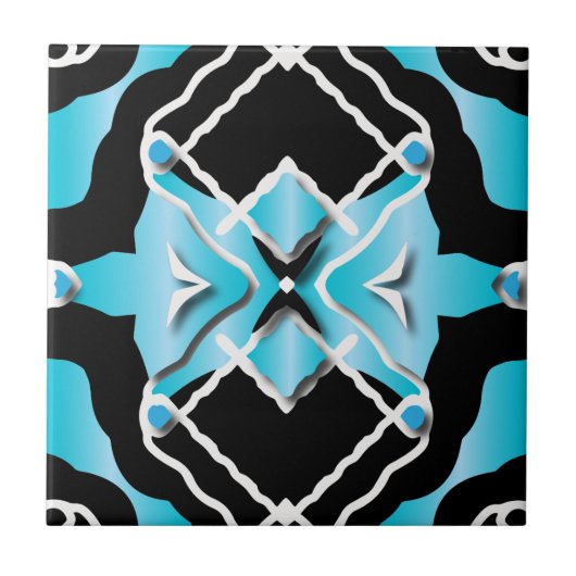 Tribal hedendaagse Turquoise Black White Pattern Tegeltje (Voorkant)