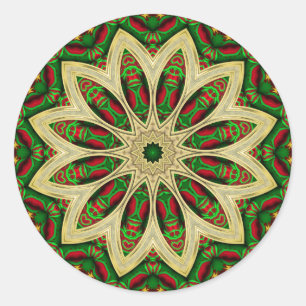 Tribal Holiday Groen Rood Goud Geometrische Bloem Ronde Sticker