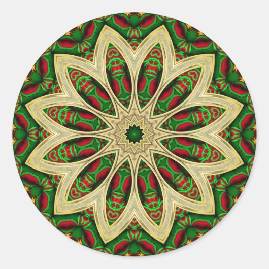 Tribal Holiday Groen Rood Goud Geometrische Bloem Ronde Sticker (Voorkant)