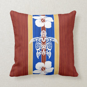 Tribal Honu Fake Wood Surfboard Kussen