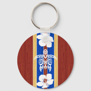 Tribal Honu Fake Wood Surfboard Sleutelhanger