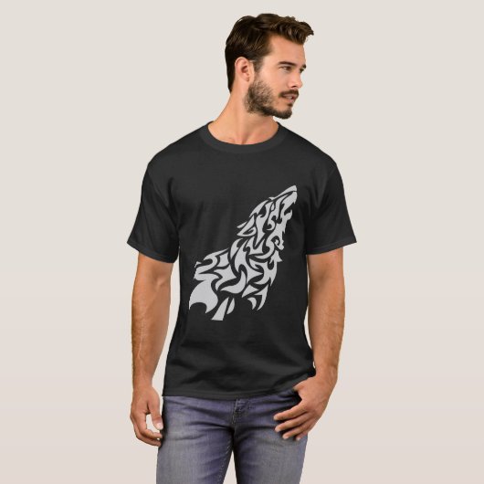 Tribal Howling Wolf Design - gedurfde en majestueu T-shirt (Voorkant volledig)