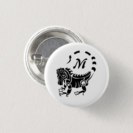 Tribal Iguana Monogram Ronde Button 3,2 Cm (Voorkant /achterkant)