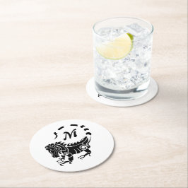 Tribal Iguana Monogram Ronde Kartonnen Onderzetter