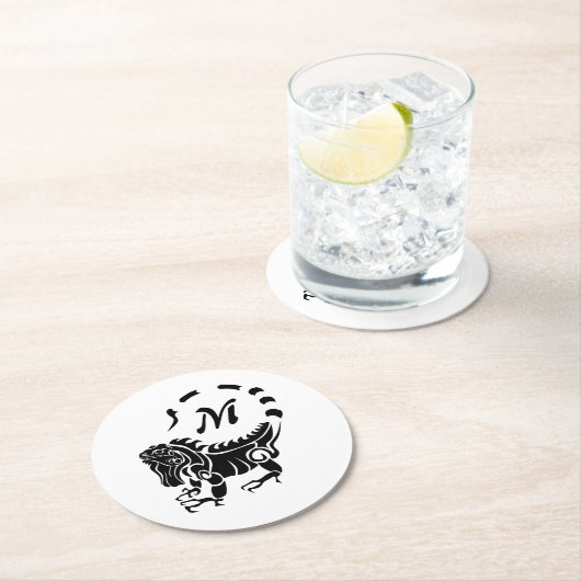 Tribal Iguana Monogram Ronde Kartonnen Onderzetter (Insitu)