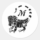 Tribal Iguana Monogram Ronde Sticker (Voorkant)