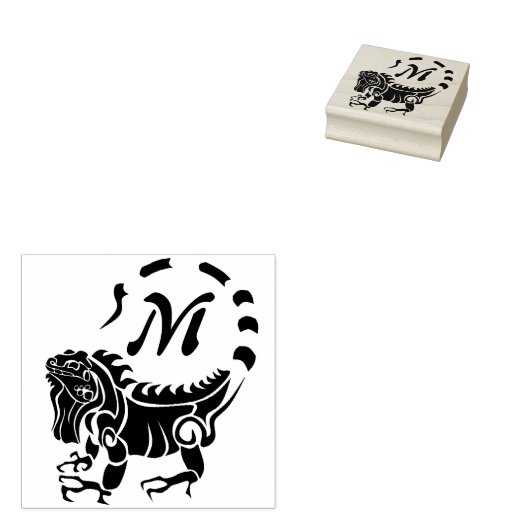 Tribal Iguana Monogram Rubberstempel (Gestempeld)