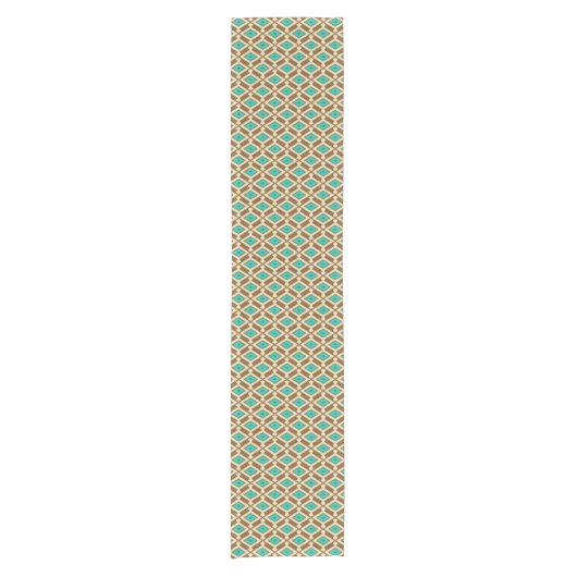 Tribal Ikat Pattern, Beige, Taupe en Turquoise Korte Tafelloper (Voorkant)