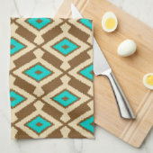 Tribal Ikat Pattern, Beige, Taupe en Turquoise Theedoek (Quarter Fold)