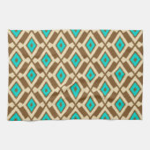 Tribal Ikat Pattern, Beige, Taupe en Turquoise Theedoek (Horizontaal)