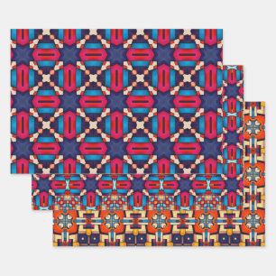 Tribal inheemse kunst in vet kleuren patroon set 1 inpakpapier vel