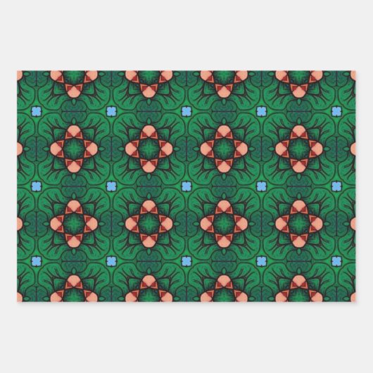 Tribal inheemse kunst in vet kleuren patroon set 1 inpakpapier vel (Voorkant 3)