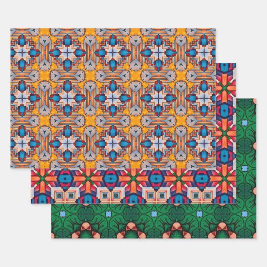 Tribal inheemse kunst in vet kleuren patroon set 1 inpakpapier vel (Set)