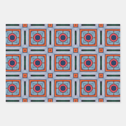 Tribal inheemse kunst in vet kleuren patroon set 1 inpakpapier vel (Voorkant 2)