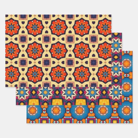 Tribal inheemse kunst in vet kleuren patroon set 2 inpakpapier vel (Set)