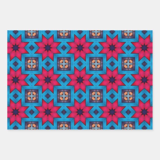 Tribal inheemse kunst in vet kleuren patroon set 3 inpakpapier vel (Voorkant 3)