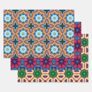 Tribal inheemse kunst in vet kleuren patroon set 5 inpakpapier vel