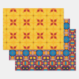 Tribal inheemse kunst in vet kleuren patroon set 9 inpakpapier vel