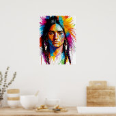 Tribal Kaleidoscope: Kleurrijk Inheems Portret Poster (Keuken)