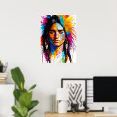 Tribal Kaleidoscope: Kleurrijk Inheems Portret Poster (Thuiskantoor)