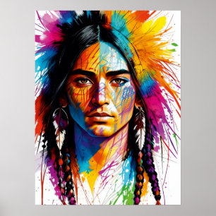 Tribal Kaleidoscope: Kleurrijk Inheems Portret Poster