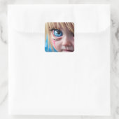 Tribal Kinder | Blond Meisje Big Blue Eyes Vierkante Sticker (Tas)