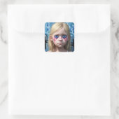 Tribal Kinder | Futuristisch Blond Meisje Big Blue Vierkante Sticker (Tas)