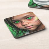 Tribal Kinder | Futuristisch meisje gloeiende groe Bier Onderzetter (Linkerzijde)