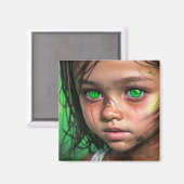 Tribal Kinder | Futuristisch meisje gloeiende groe Magneet (Voorkant / Achterkant)