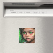 Tribal Kinder | Futuristisch meisje gloeiende groe Magneet (Insitu (Vaatwasser))