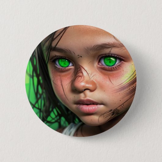 Tribal Kinder | Futuristisch meisje gloeiende groe Ronde Button 5,7 Cm (Voorkant)