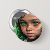 Tribal Kinder | Futuristisch meisje gloeiende groe Ronde Button 5,7 Cm (Voorkant /achterkant)