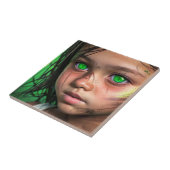 Tribal Kinder | Futuristisch meisje gloeiende groe Tegeltje (Zijkant)