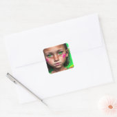 Tribal Kinder | Futuristische stoïcijnse meisje gr Vierkante Sticker (Envelop)
