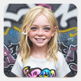 Tribal Kinder | Glimlachend Klein Blond met Sproet Vierkante Sticker