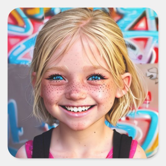 Tribal Kinder | Happy Little Blonde met sproeten Vierkante Sticker (Voorkant)