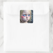 Tribal Kinder | Klein Blond Meisje Grote Blauwe Og Vierkante Sticker (Tas)