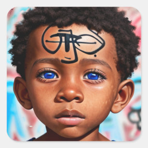 Tribal Kinder   Kleine Futuristische Boy Street Ar Vierkante Sticker