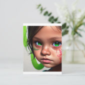 Tribal Kinder | Kleine Futuristische Meisje Groene Briefkaart (Staand voorkant)