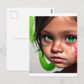 Tribal Kinder | Kleine Futuristische Meisje Groene Briefkaart (Voorkant / Achterkant)
