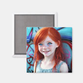 Tribal Kinder |  kleine roodharige meisje Magneet (Voorkant / Achterkant)