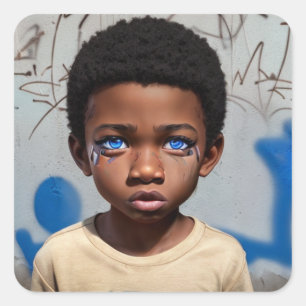 Tribal Kinder   Little Boy of Color Futuristisch Vierkante Sticker