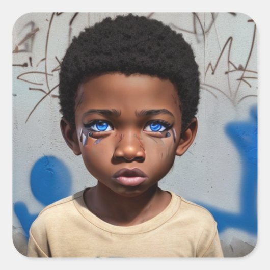 Tribal Kinder | Little Boy of Color Futuristisch Vierkante Sticker (Voorkant)