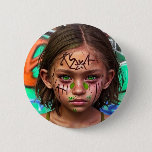 Tribal Kinder | Urban Futuristische Meisje Groene  Ronde Button 5,7 Cm (Voorkant)