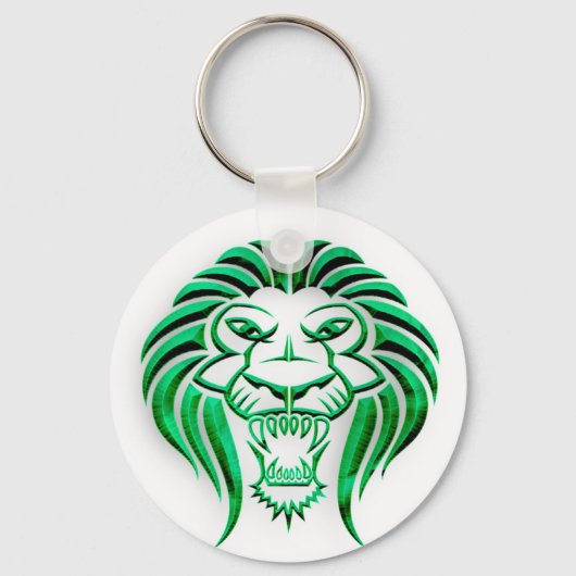 Tribal Lion Head-Green Sleutelhanger (Voorkant)