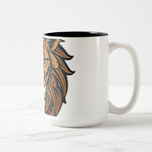 Tribal Lion met aardse tinten Tweekleurige Koffiemok